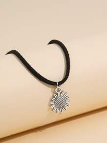 向日葵吊墜項鏈 - 銀色 - 查看 1