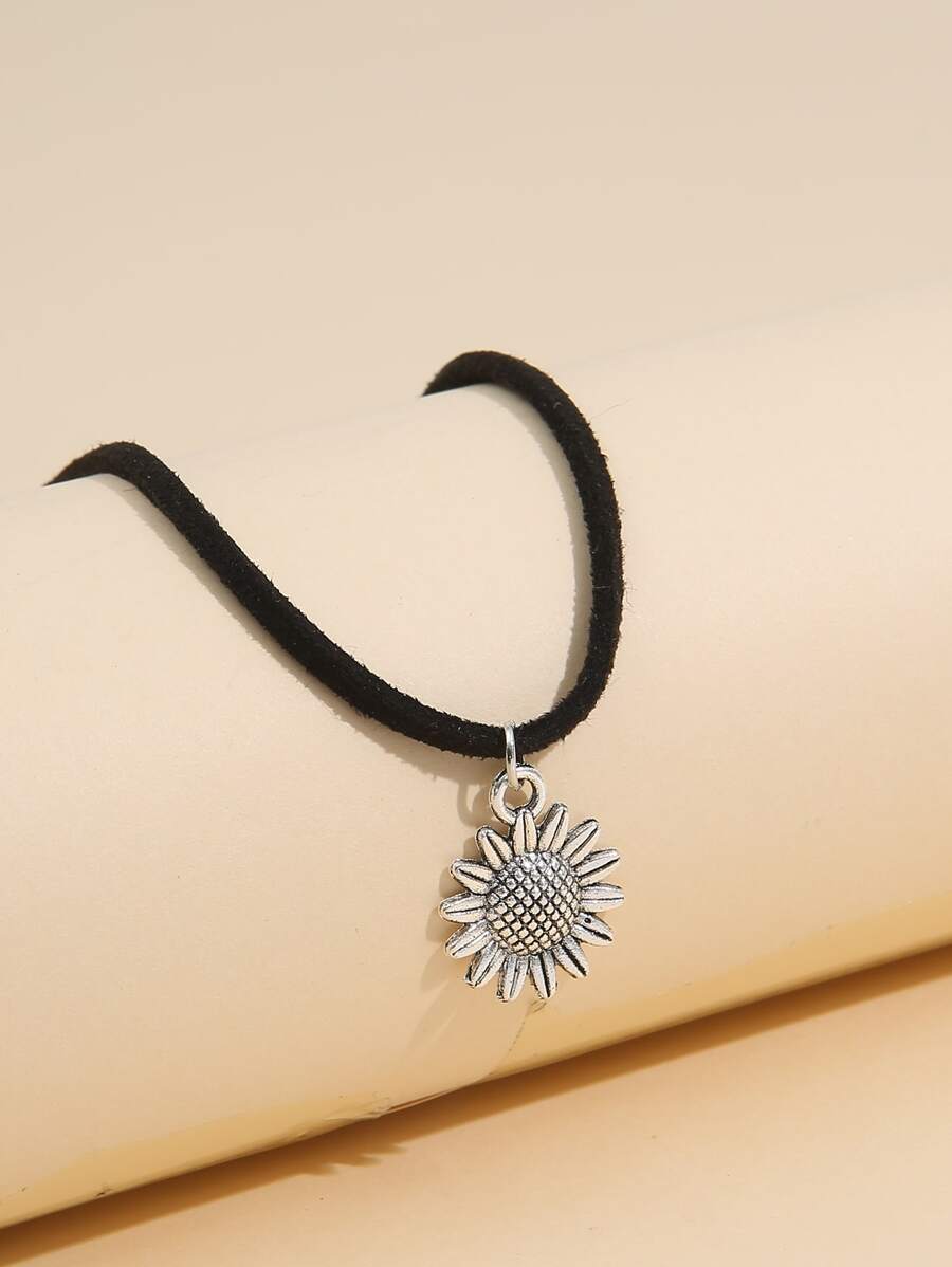 向日葵吊墜項鏈 - 銀色 - 查看 1