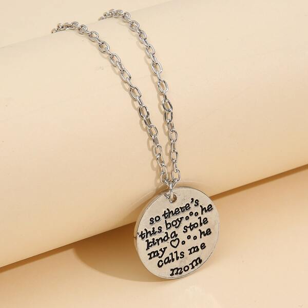

Slogan Graphic Round Pendant Necklace, Silver