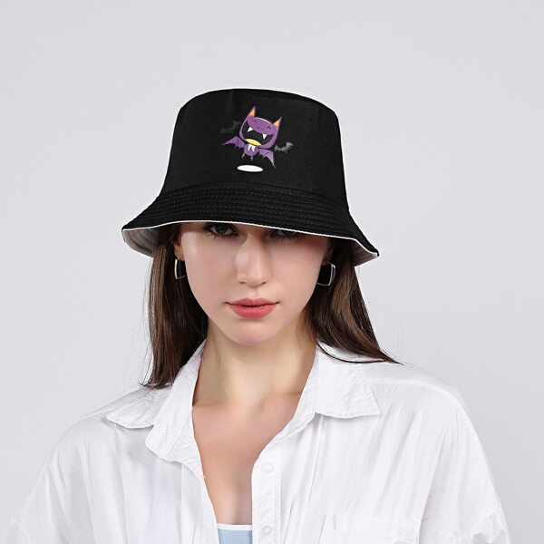 

Cartoon Bat Print Bucket Hat, Black