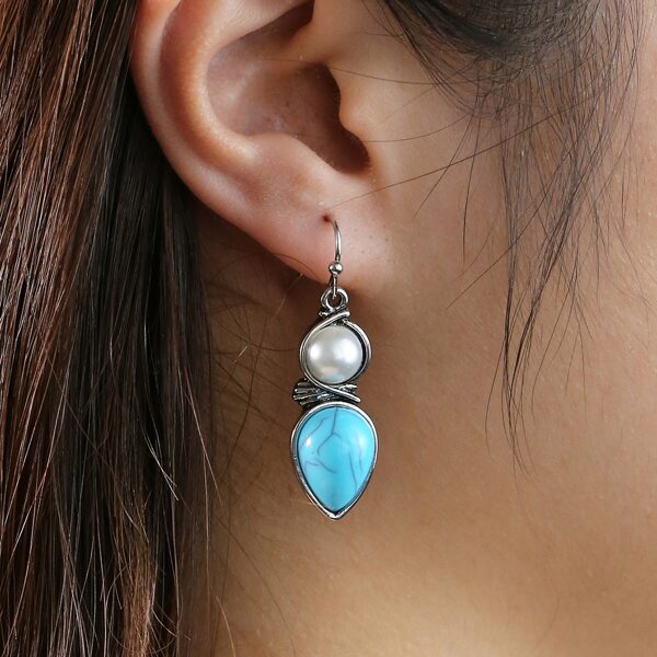 

Faux Pearl Decor Drop Earrings, Blue