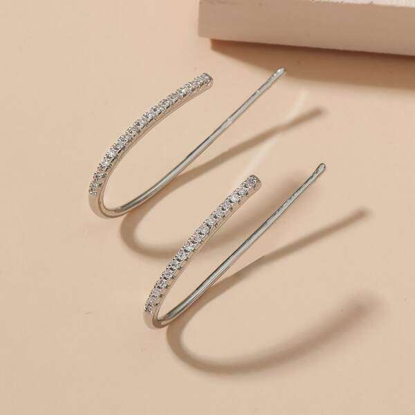 

Rhinestone Decor Earrings, Silver