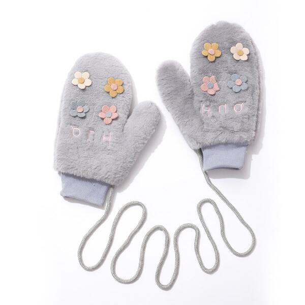 

Flower Decor Letter Embroidered Gloves, Grey