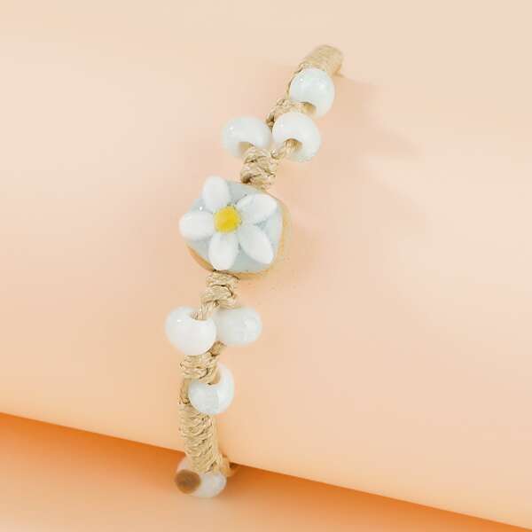 

Flower Decor Braided Bracelet, Multicolor