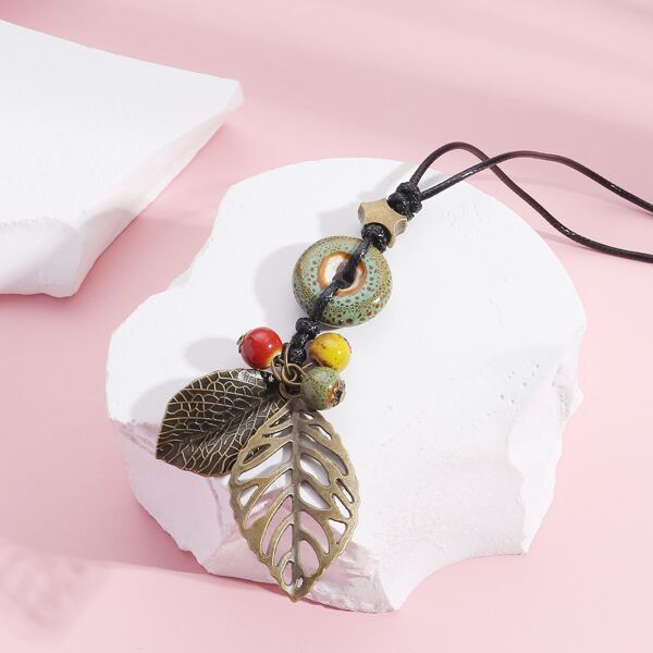 

Leaf Charm Necklace, Multicolor