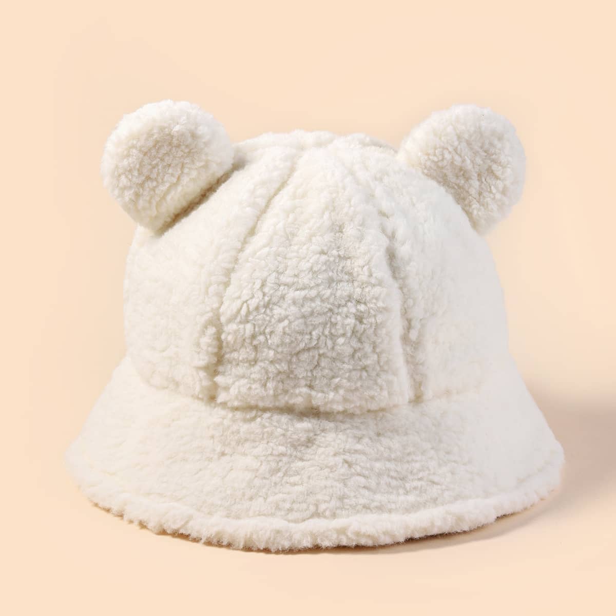 

Bear Ear Decor Fuzzy Bucket Hat, White