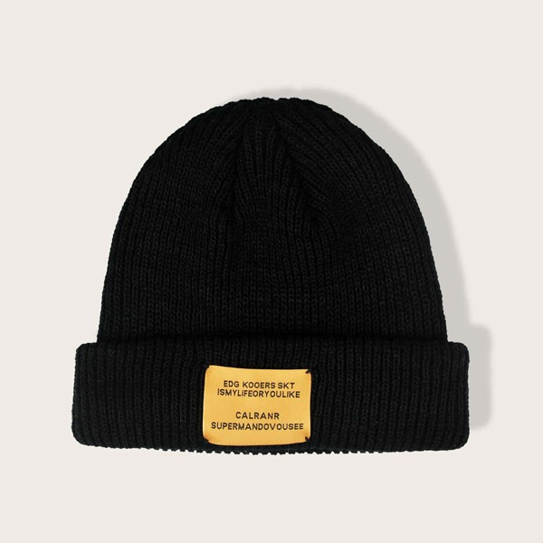 

Letter Label Decor Beanie, Black