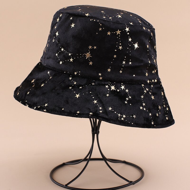 

Star Pattern Reversible Bucket Hat, Black