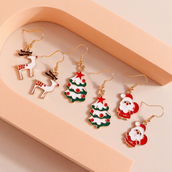 

3pairs Christmas Drop Earrings, Multicolor