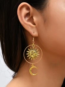 太陽和月亮耳墜 - 金黃色 - 查看 1