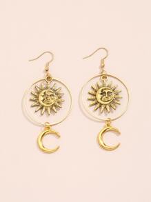 太陽和月亮耳墜 - 金黃色 - 查看 2
