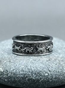 Anillo gato grabado - Plata antigua - Ver 1