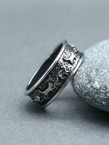 Anillo gato grabado - Plata antigua - Ver 2