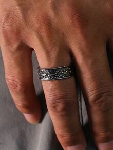 Anillo gato grabado - Plata antigua - Ver 3