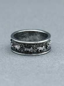 Anillo gato grabado - Plata antigua - Ver 5