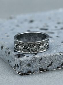 Anillo gato grabado - Plata antigua - Ver 6