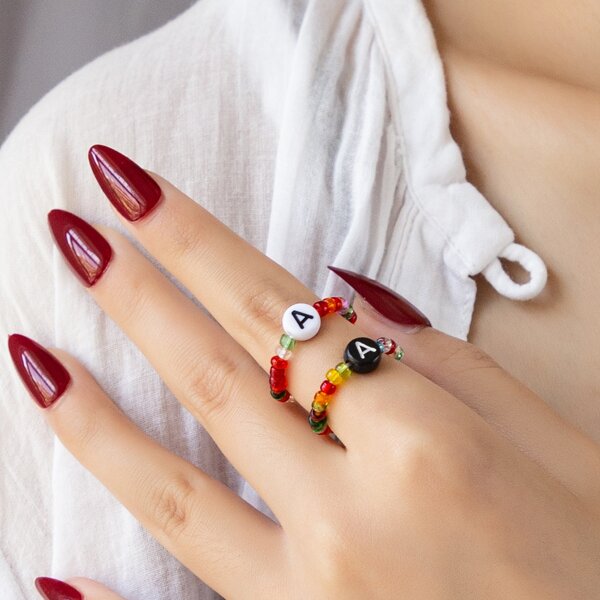 

2pcs Beaded Ring, Multicolor