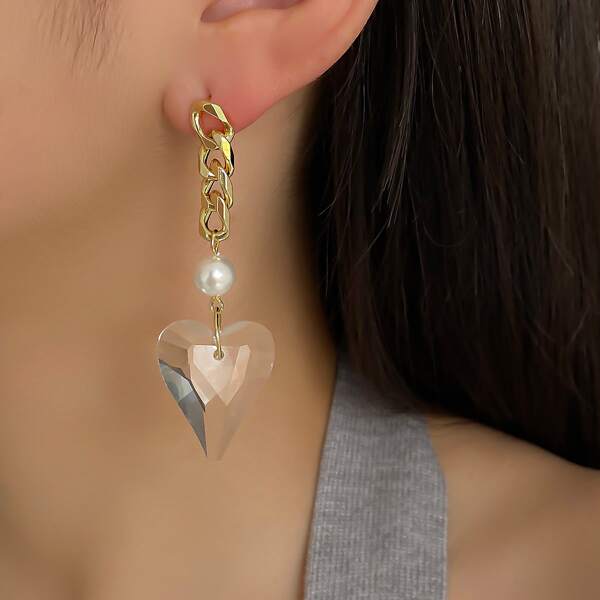 

Crystal Heart Drop Earrings, Gold