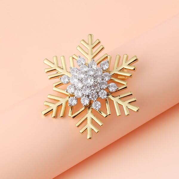 

Rhinestone Decor Snowflake Brooch, Gold
