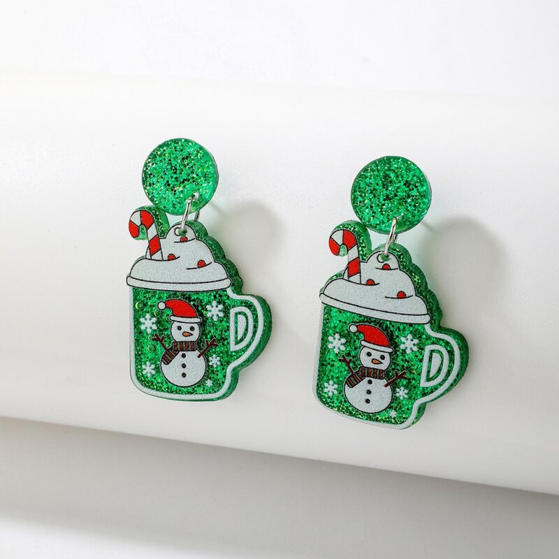 

Christmas Cartoon Acrylic Drop Earrings, Green