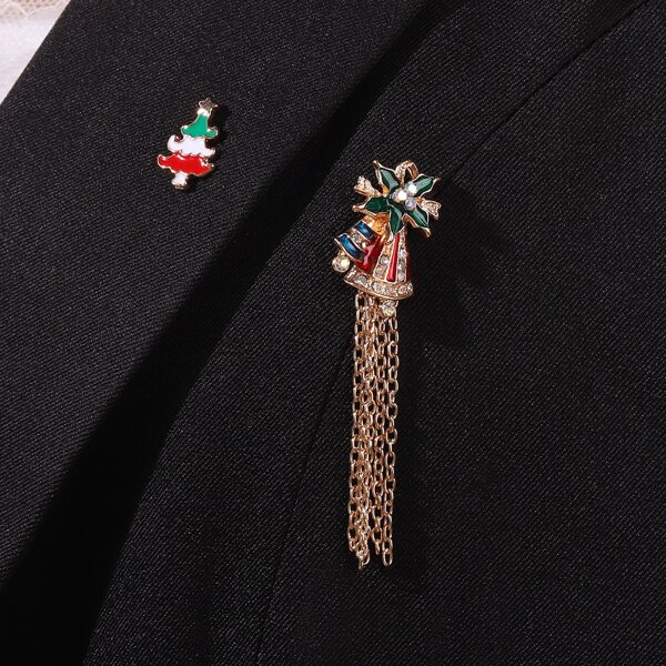 

2pcs Christmas Bell Brooch, Multicolor