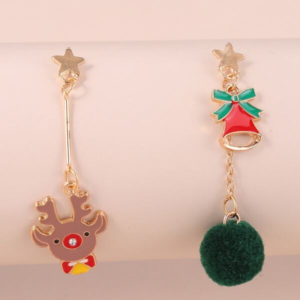 

Christmas Pom-pom Detail Mismatched Earrings, Multicolor