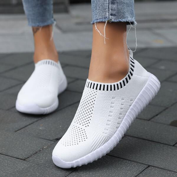 

Striped Pattern Slip-On Sports Shoes, White