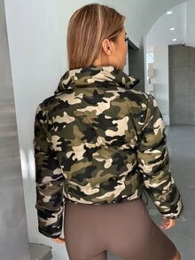 SHEIN Áo khoác đệm có viền rút họa tiết camo - Nhiều màu - Xem 3