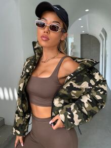 SHEIN Áo khoác đệm có viền rút họa tiết camo - Nhiều màu - Xem 1