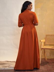 SHEIN Unity Patched Pocket Wrap Knot Side Shirt Dress - Burnt Orange - View 2