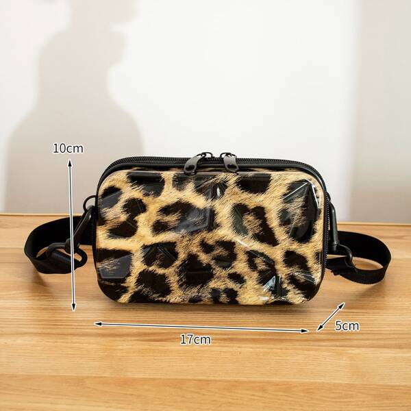

Leopard Graphic Textured Crossbody Bag, Multicolor