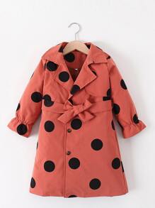 小女童波卡圓點腰帶風衣外套