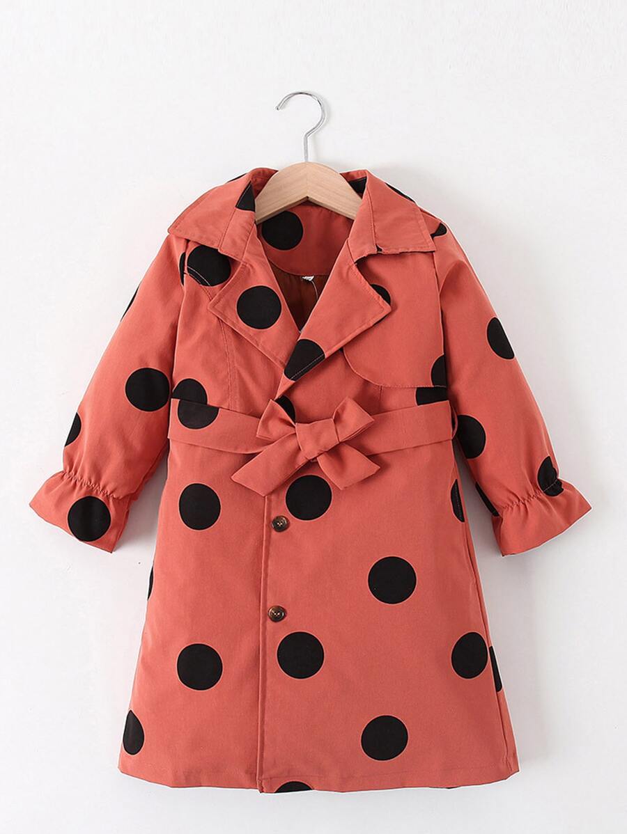 小女童波卡圓點腰帶風衣外套