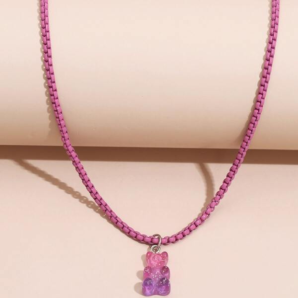 

Bear Charm Necklace, Purple