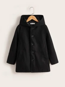 SHEIN Áo bành tô cho bé trai Túi Nút phía trước màu trơn Giải trí - màu đen - Xem 1