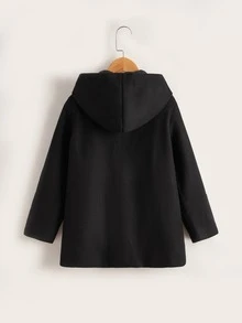 SHEIN Áo bành tô cho bé trai Túi Nút phía trước màu trơn Giải trí - màu đen - Xem 2