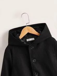 SHEIN Áo bành tô cho bé trai Túi Nút phía trước màu trơn Giải trí - màu đen - Xem 4