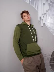 Manfinity RebelGame 男士字母刺繡抽繩連帽衫 - 軍綠色 - 查看 4