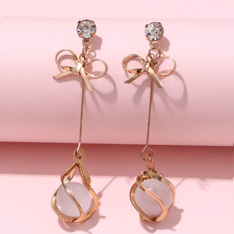 

Rhinestone Decor Earrings, White