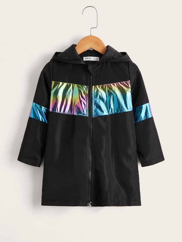 SHEIN Niñitos Abrigo en contraste láser cinta con cremallera