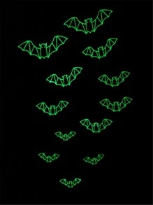 ROMWE Goth 12pcs Glow In The Dark Bat Sticker - Black - View 2