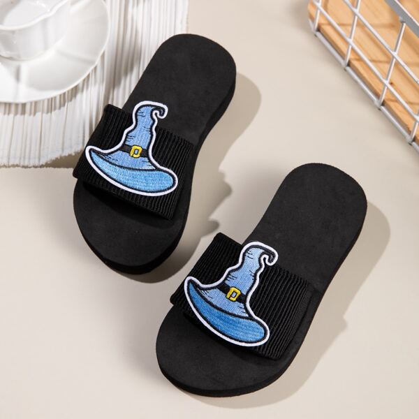 

Halloween Girls Cartoon Applique Slippers, Blue