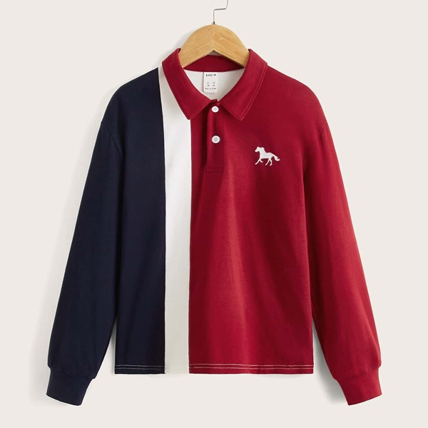 

Boys Horse Print Color Block Polo Shirt, Multicolor