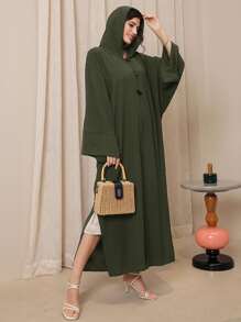 Al Najma Duffle Button Batwing Sleeve Hooded Abaya - Army Green - View 1