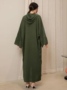 Al Najma Duffle Button Batwing Sleeve Hooded Abaya - Army Green - View 2