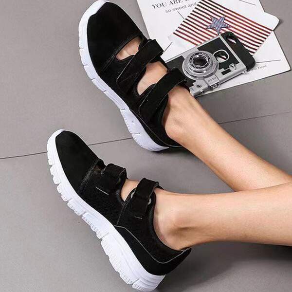 

Hollow Out Velcro Strap Sneakers, Black