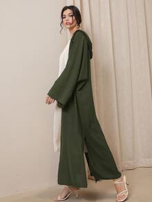 Al Najma Duffle Button Batwing Sleeve Hooded Abaya - Army Green - View 3