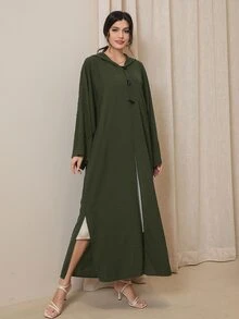 Al Najma Duffle Button Batwing Sleeve Hooded Abaya - Army Green - View 6