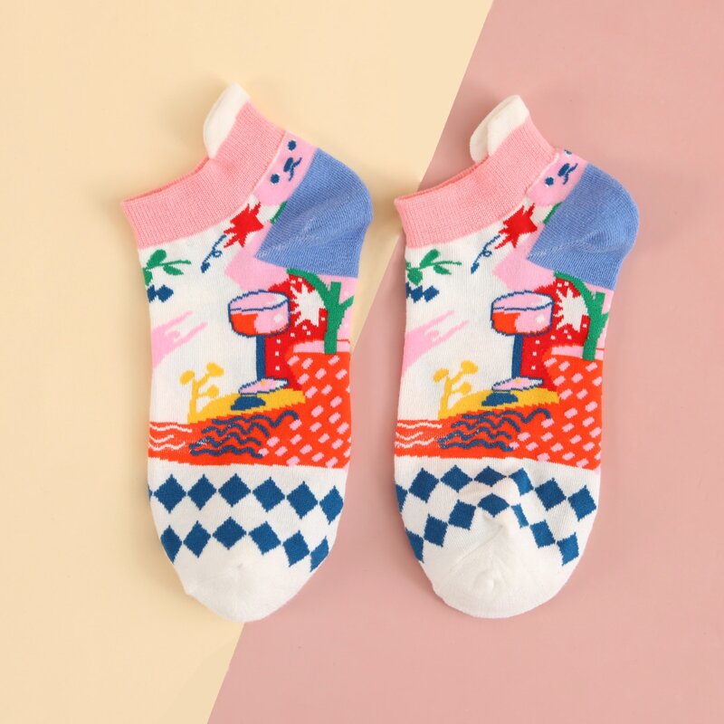 

Cartoon Pattern Ankle Socks, Pink