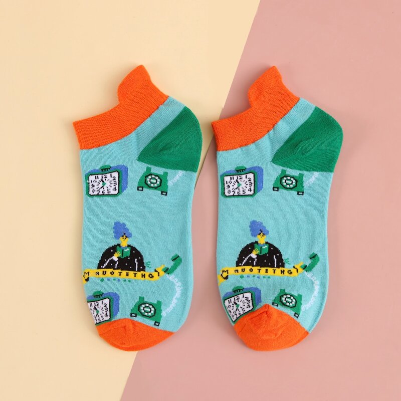 

Cartoon Graphic Ankle Socks, Multicolor